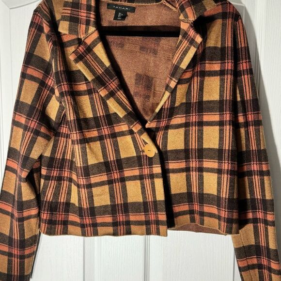 Tahari Plaid Rayon Long Sleeve Cropped Collared Blazer Jacket Size L - Picture 4 of 9